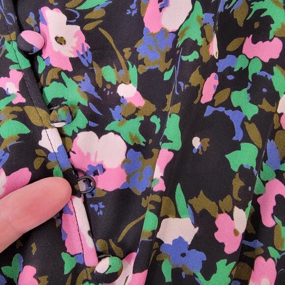 Veronica Beard Silk Floral Mini Dress XS Black Pink Ruched Luxury Designer Boho - Picture 9 of 12